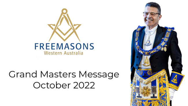 GM Bulletin Banner October 2022 Freemasons WA Logo and picture of the Grand Master and Title of Grand Masters Message 2022