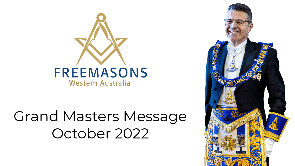 Freemasons WA Logo and picture of the Grand Master and Title of Grand Masters Message 2022