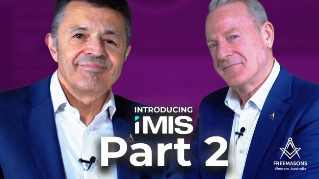 Introducing iMIS Part2 Two men smiling with overlay text introducing iMIS part 2
